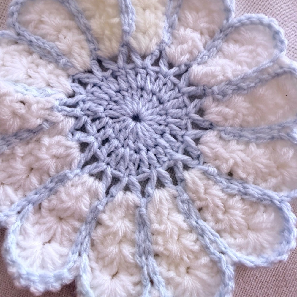 Handmade Crochet Flower Doily – Blue& white Floral Decor – 7x7 Inches - Picture 4 of 6